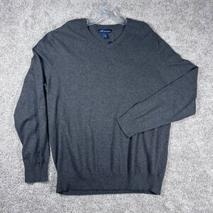 John Ashford Mens V Neck Sweater Charcoal Cotton Blend Size L New With Tags